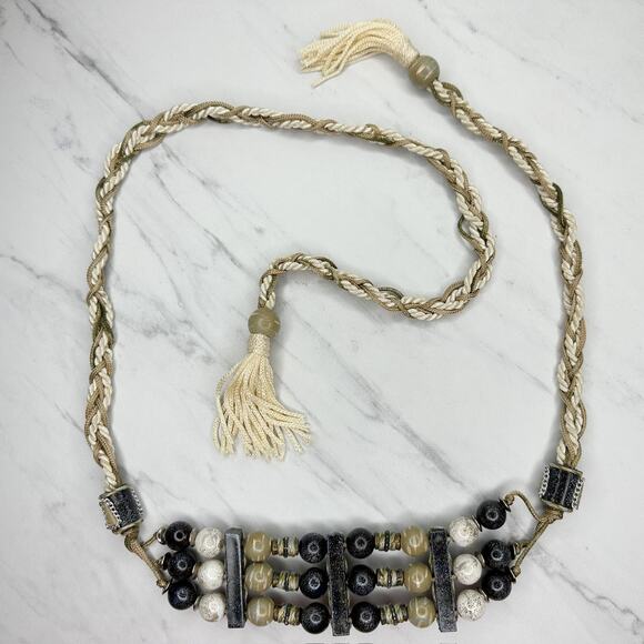 Chunky Beaded Rope Tie Belt Boho Festival Tassels Statement ✨ - Picture 2 of 15